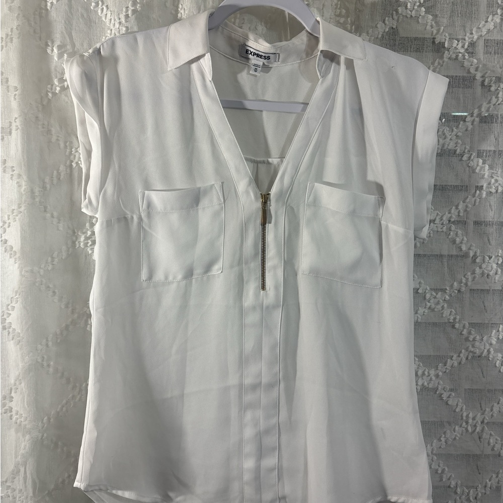 Express Women's White Blouse with Zipper‎ Detail